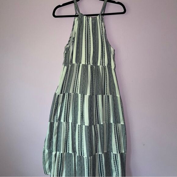 Studio West Size M Blue and White Striped Midi Dress Boho Aztec Southwestern - Picture 6 of 8